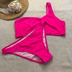 Bright Hot Pink One Shoulder High Cut Bikini